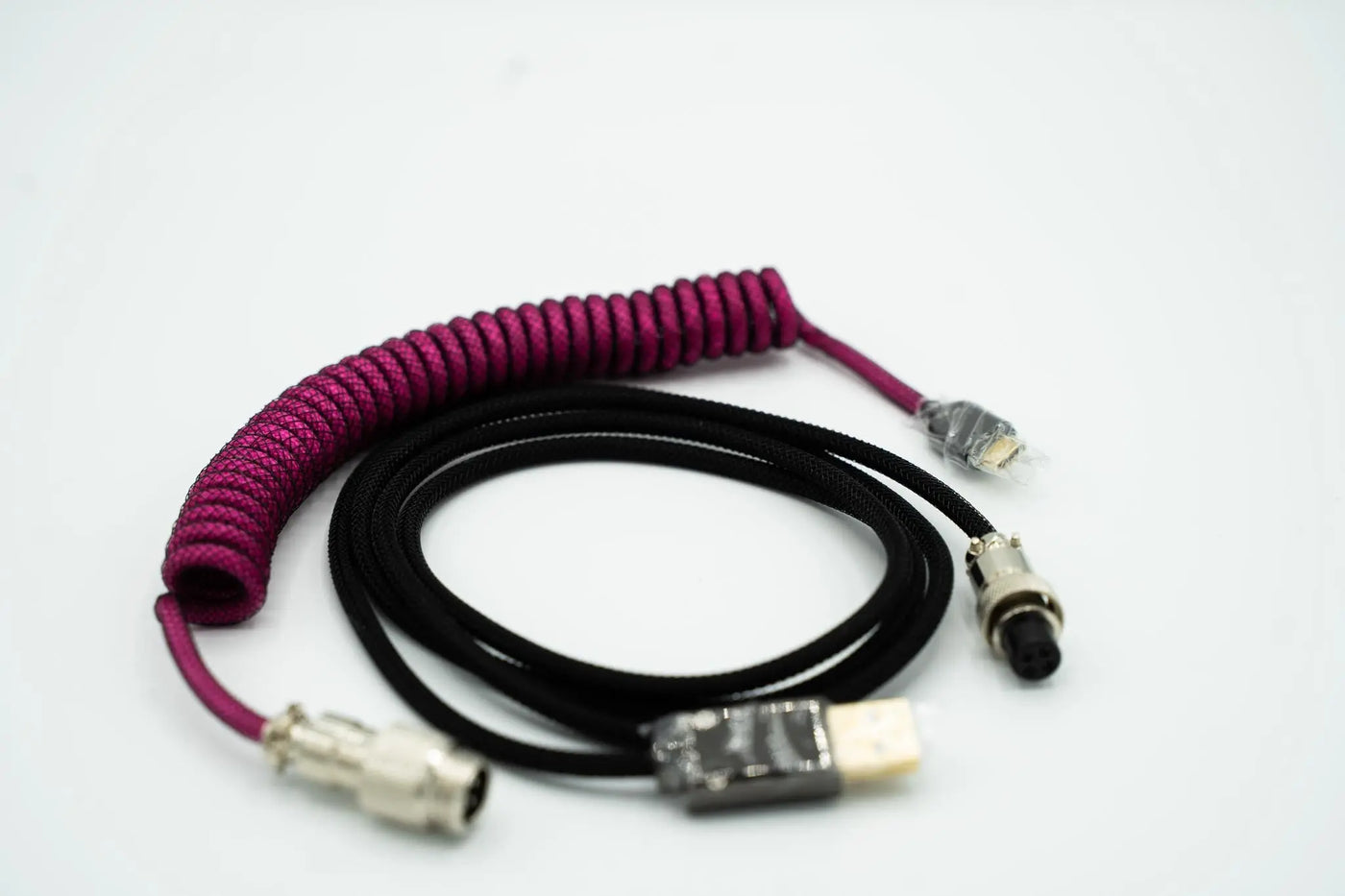 Black and Pink Custom Coiled Type C USB Cable for Keyboard Vyral