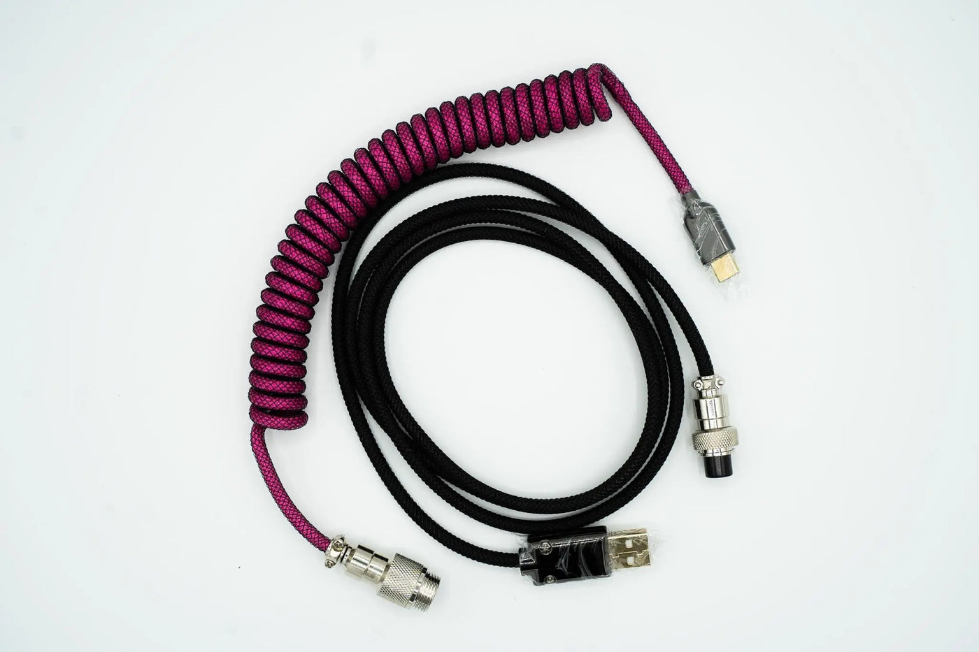 Black and Pink Custom Coiled Type C USB Cable for Keyboard Vyral