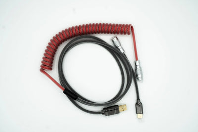 Black and Red Custom Coiled Type C USB Cable for Keyboard Vyral