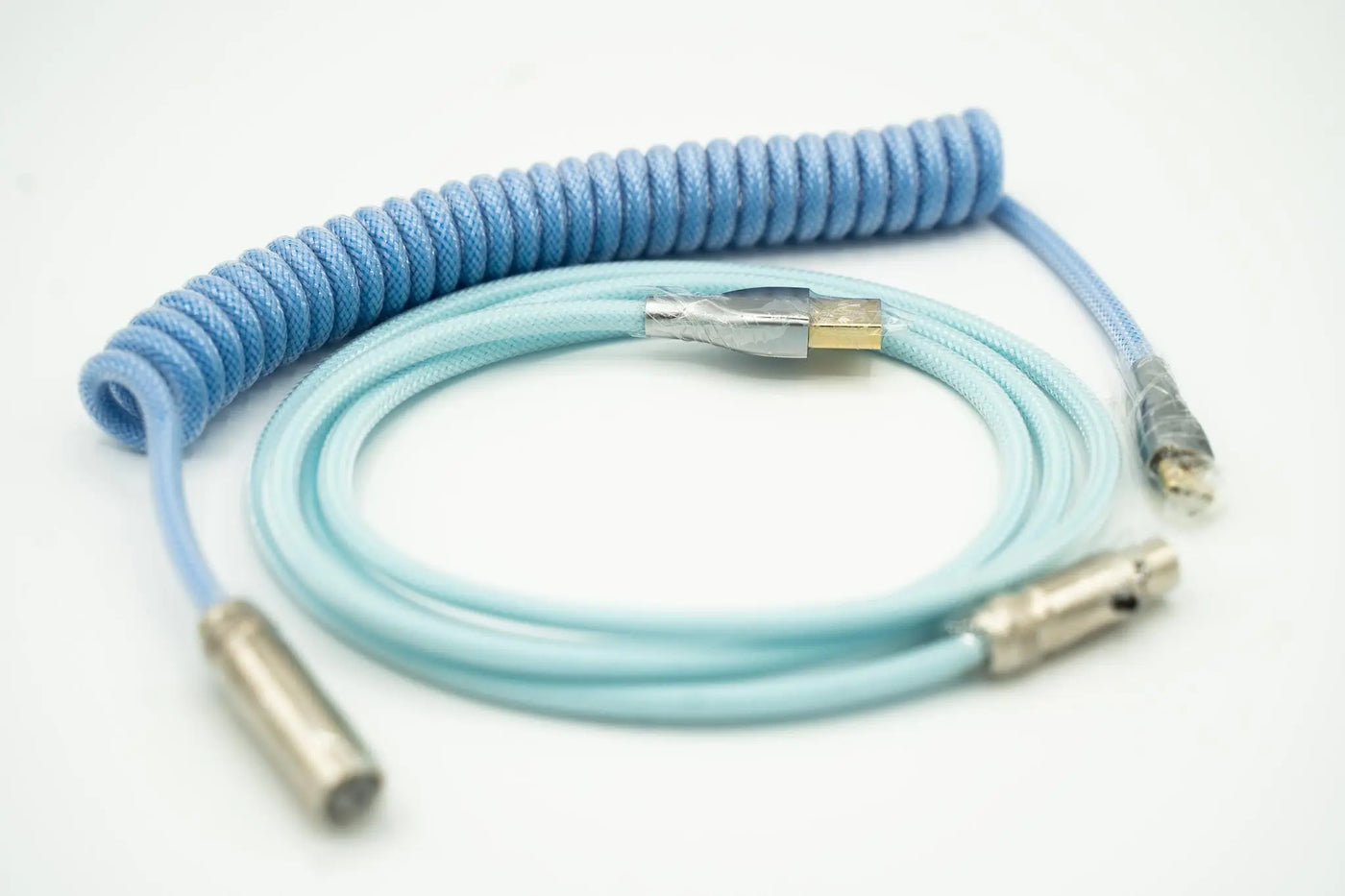 Blue and Cyan Custom Coiled Type C USB Cable for Keyboard Vyral
