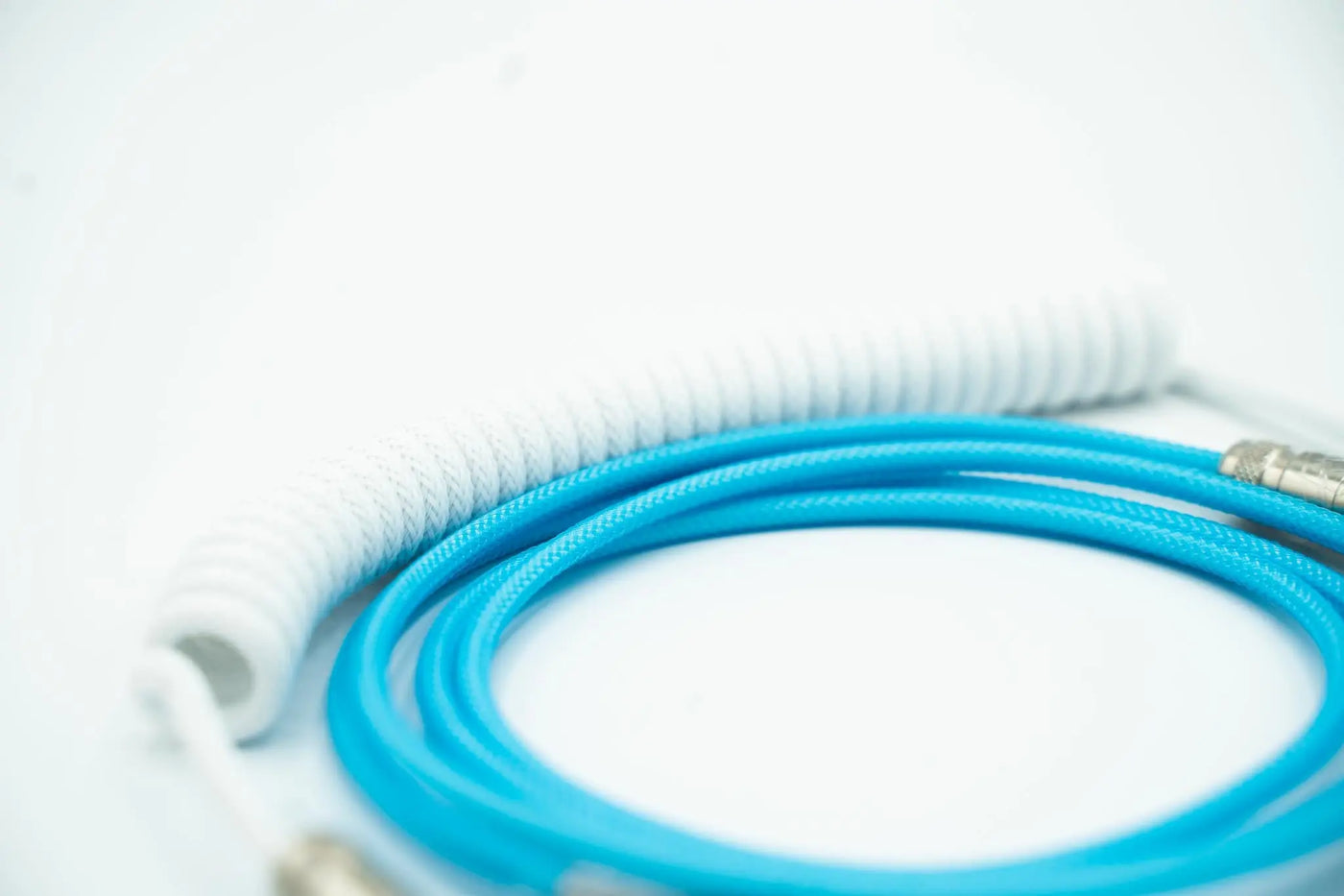 Blue and White Custom Coiled Type C USB Cable for Keyboard Vyral