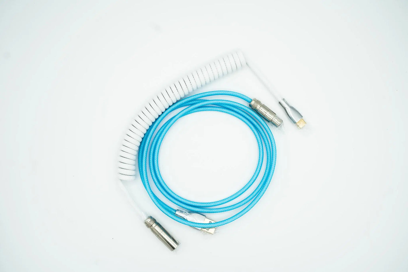 Blue and White Custom Coiled Type C USB Cable for Keyboard Vyral