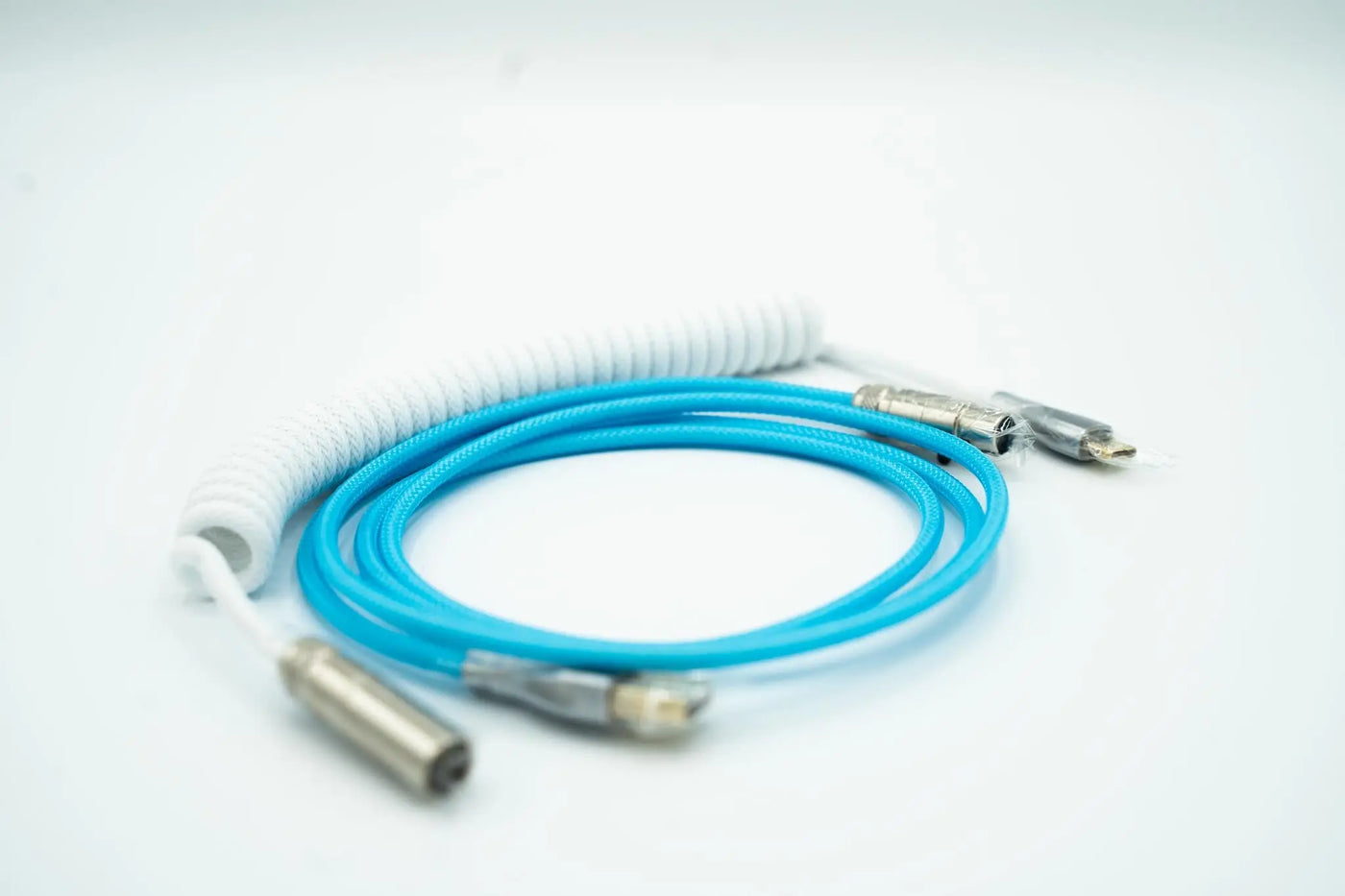 Blue and White Custom Coiled Type C USB Cable for Keyboard Vyral