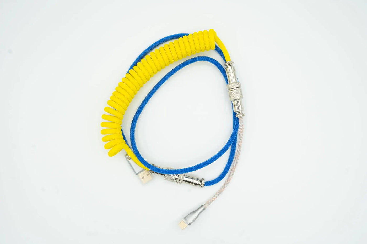 Blue and Yellow Light up Custom Coiled Type C USB Cable for Keyboard Vyral