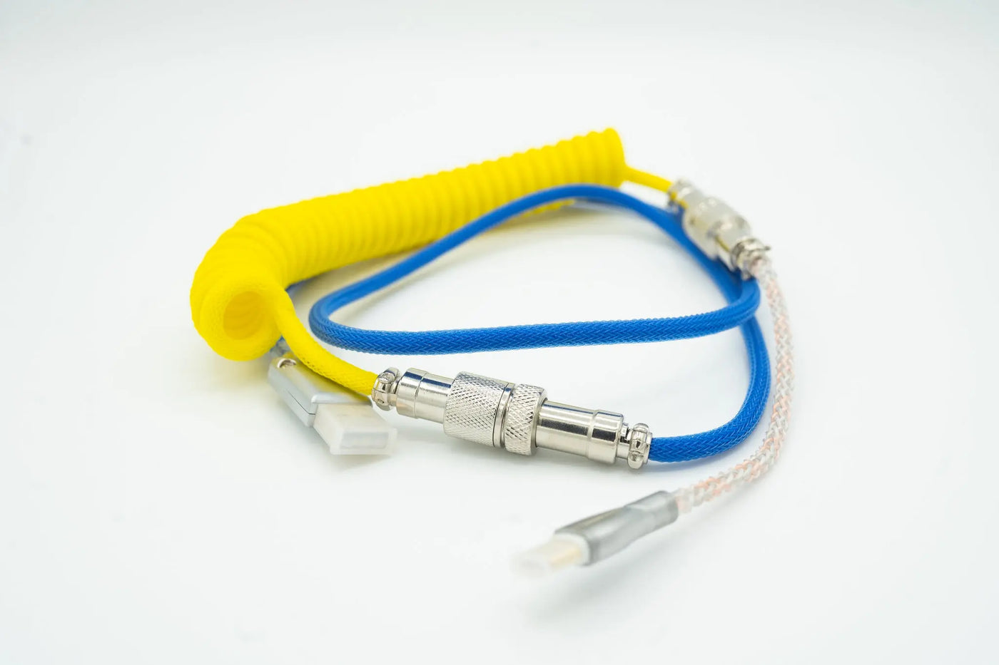 Blue and Yellow Light up Custom Coiled Type C USB Cable for Keyboard Vyral