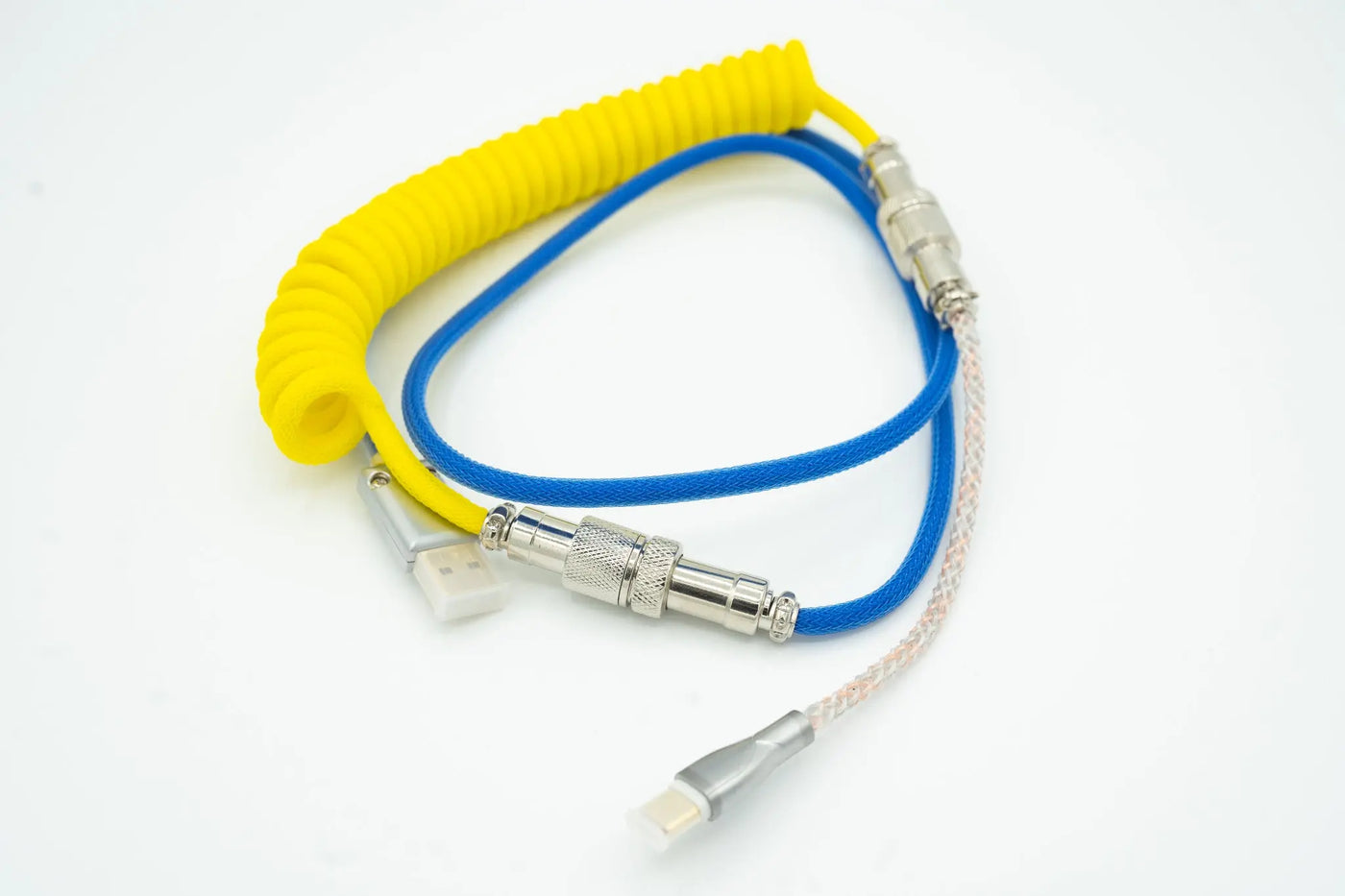 Blue and Yellow Light up Custom Coiled Type C USB Cable for Keyboard Vyral