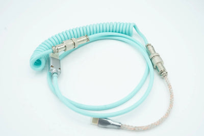 Cyan Light up Custom Coiled Type C USB Cable for Keyboard Vyral