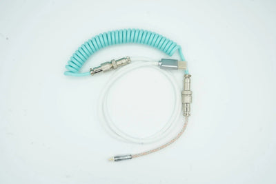 Cyan and White Light up Custom Coiled Type C USB Cable for Keyboard Vyral
