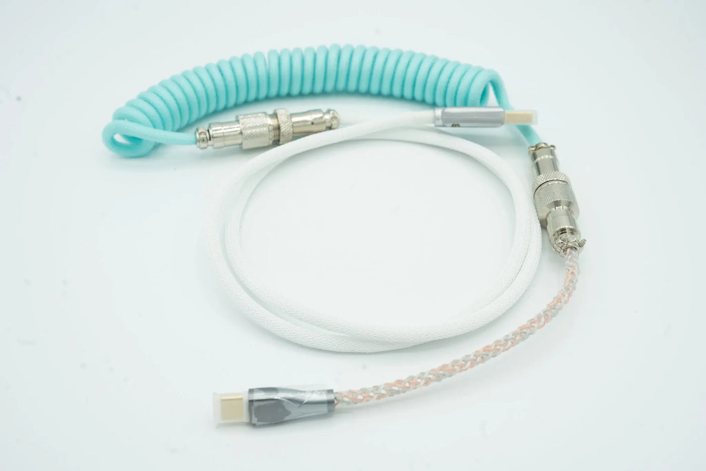 Cyan and White Light up Custom Coiled Type C USB Cable for Keyboard Vyral