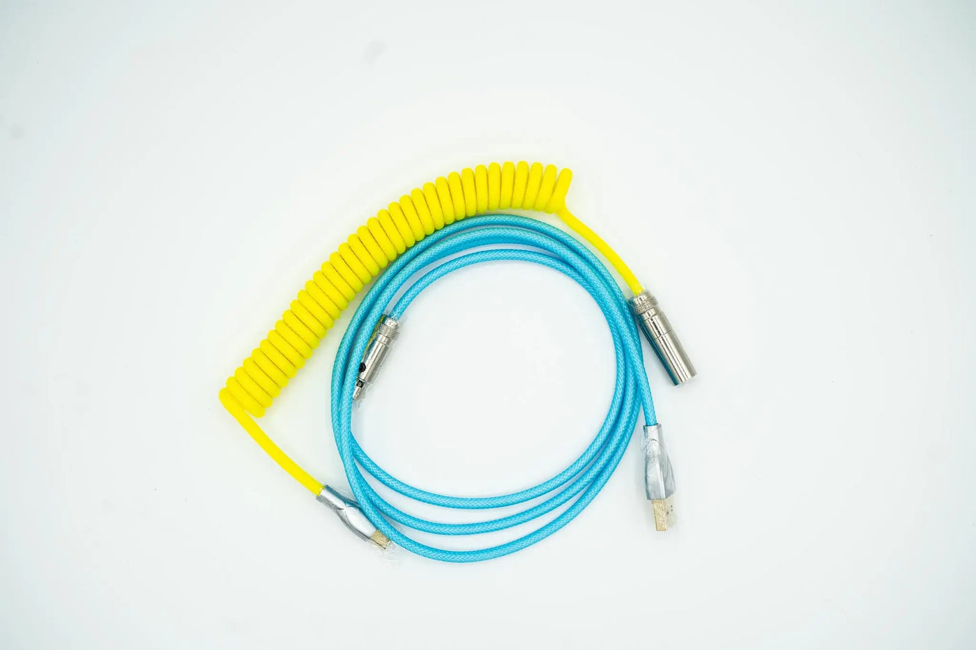 Cyan and Yellow Custom Coiled Type C USB Cable for Keyboard Vyral