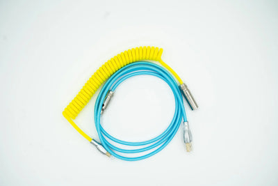 Cyan and Yellow Custom Coiled Type C USB Cable for Keyboard Vyral