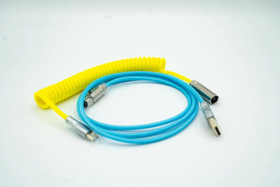 Cyan and Yellow Custom Coiled Type C USB Cable for Keyboard Vyral