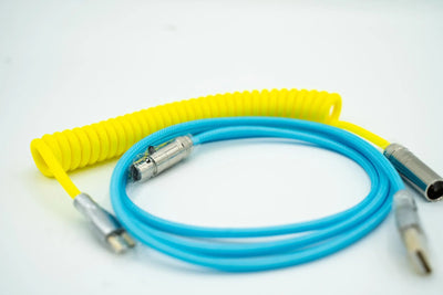 Cyan and Yellow Custom Coiled Type C USB Cable for Keyboard Vyral