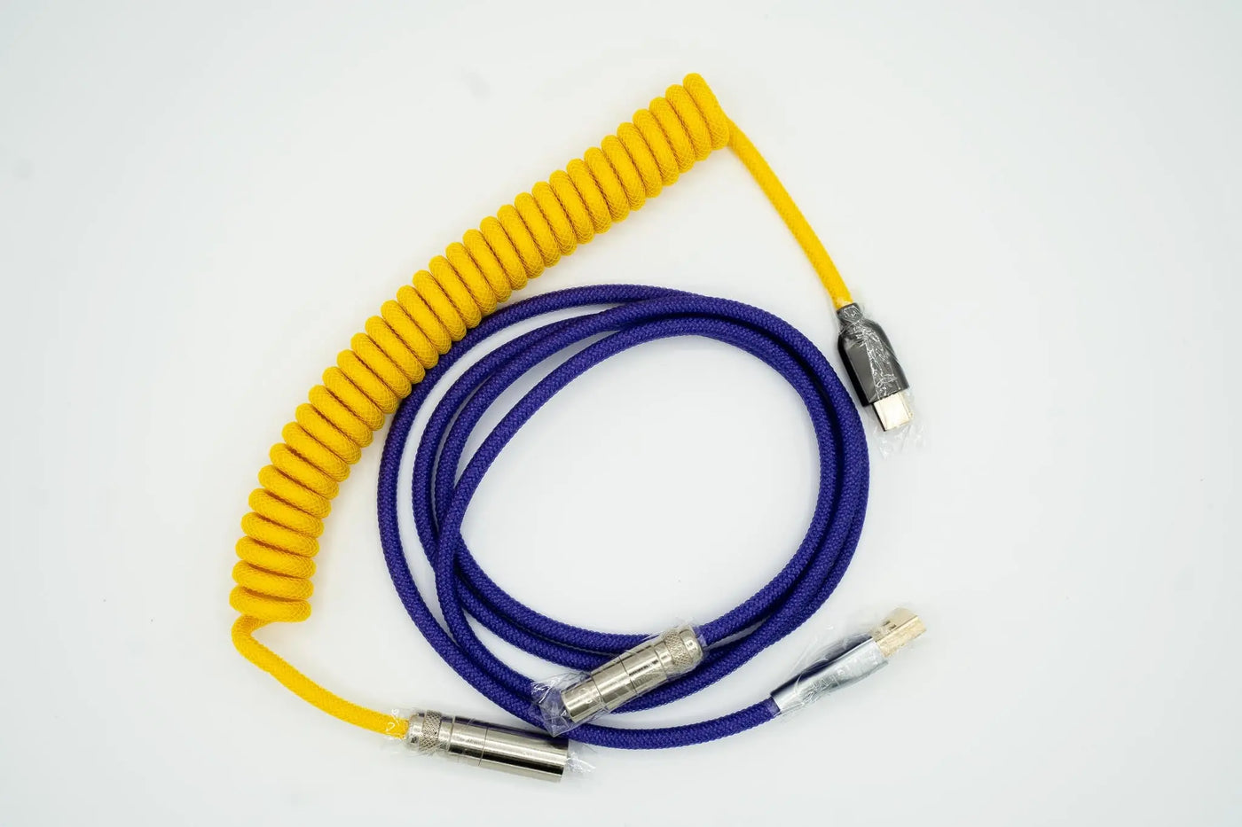 Purple and Yellow Custom Coiled Type C USB Cable for Keyboard Vyral