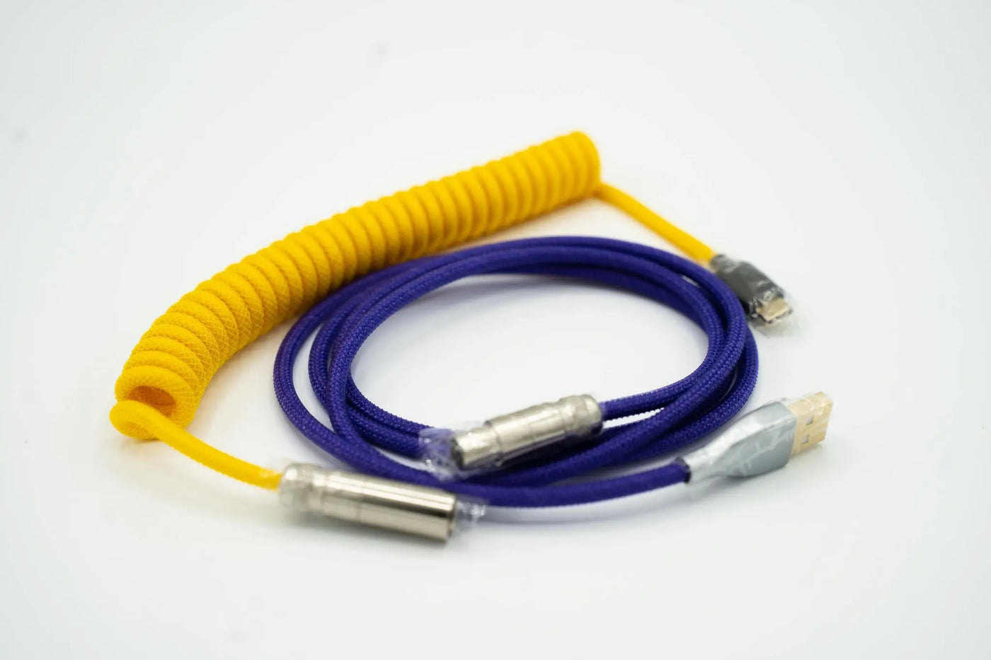 Purple and Yellow Custom Coiled Type C USB Cable for Keyboard Vyral
