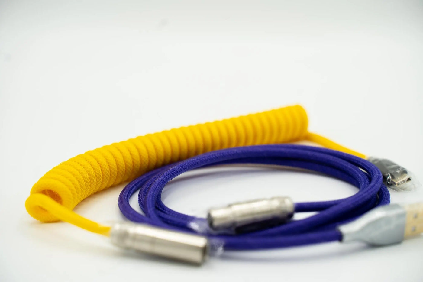 Purple and Yellow Custom Coiled Type C USB Cable for Keyboard Vyral