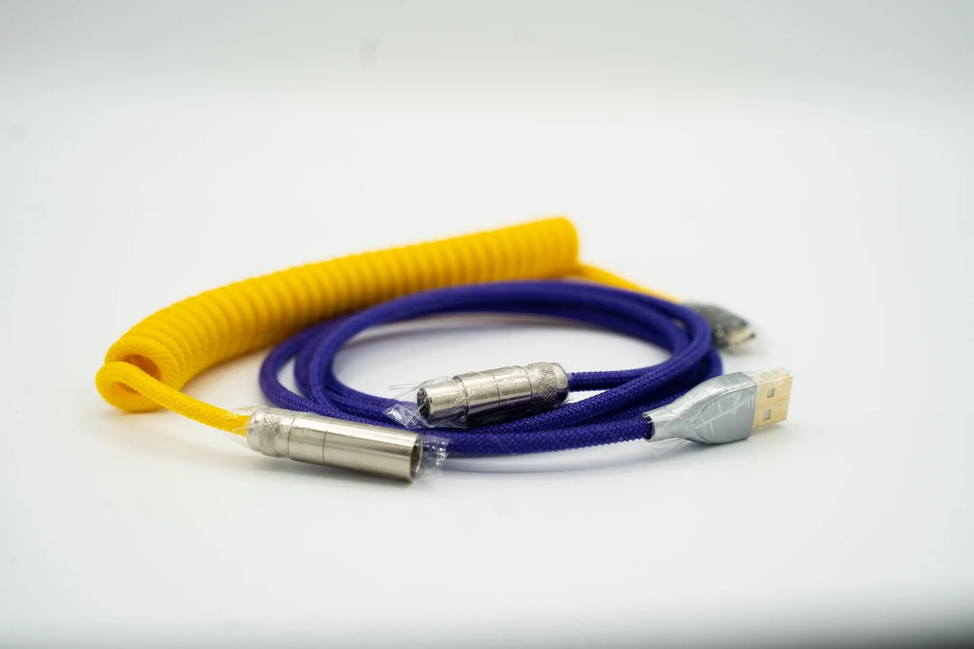 Purple and Yellow Custom Coiled Type C USB Cable for Keyboard Vyral