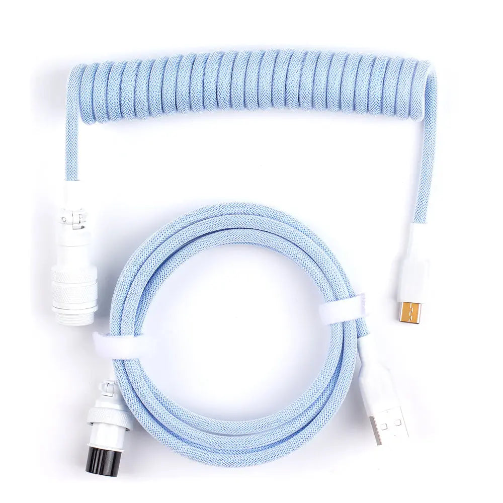Sky Blue Custom Coiled Type C USB Cable for Keyboard Vyral